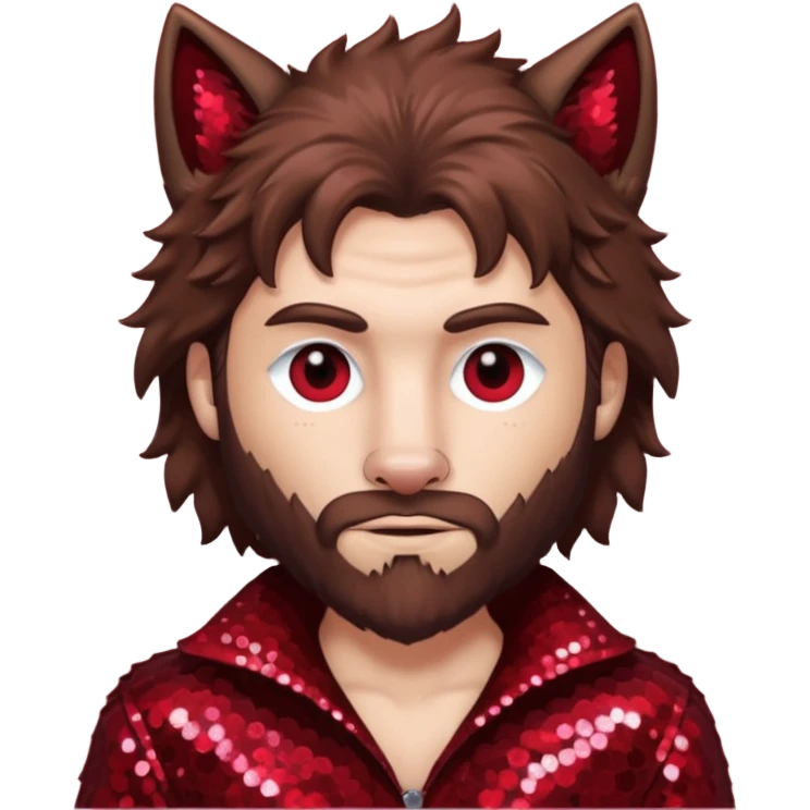 The Wolf Man with brown hair & fur dark red sequin outfit emoji