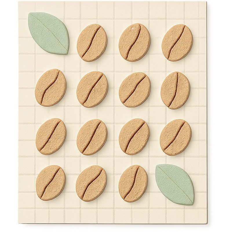 coffee bean pattern grid paper background with leaves, soft pastel style, transparent background emoji