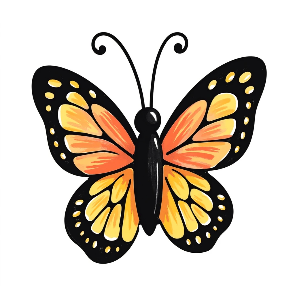 colorful butterfly, playful crayon doodle style, simple and childlike, centered on white emoji