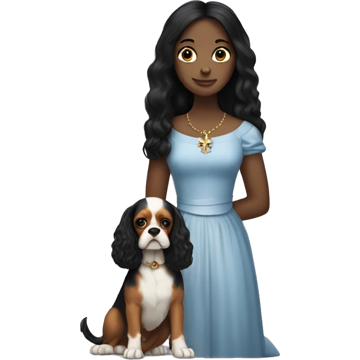 pale girl with black hair holding a king charles dog emoji