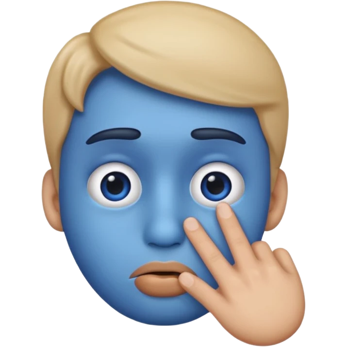 Blue emoji keeping hand in lip emoji