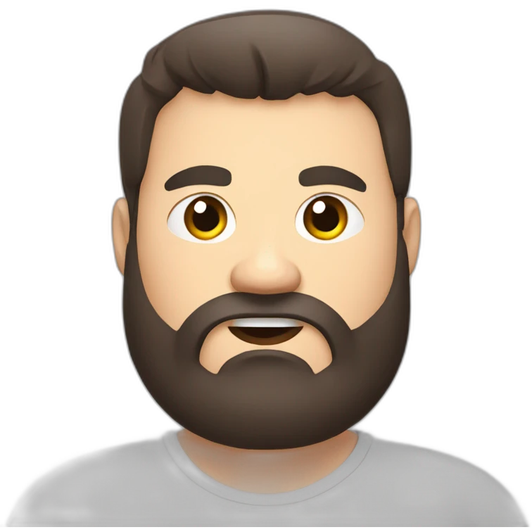Angry brunette bearded overweight male, height. extending his hand emoji
