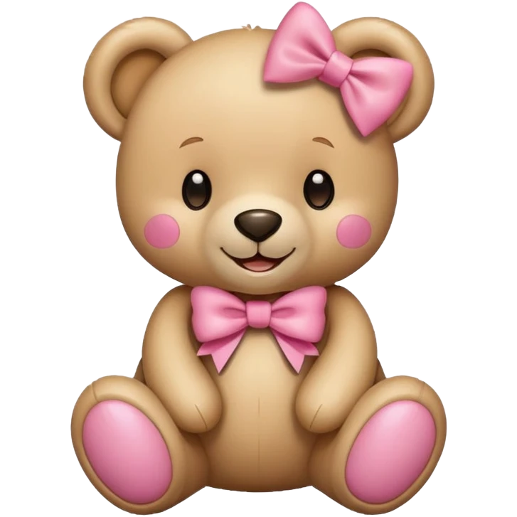 beige teddy bear with pink bow smile emoji