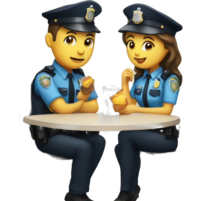 police man and woman sitting at a table, eating lunch emoji
