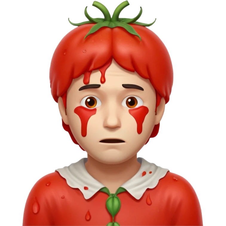 tragic stage performer portrait, head and shoulders only, tomatoes thrown at him, sad embarrassed face, messy costume, cinematic lighting, 3D cartoon, mobile game icon style, clean background, no text, no watermark
 emoji