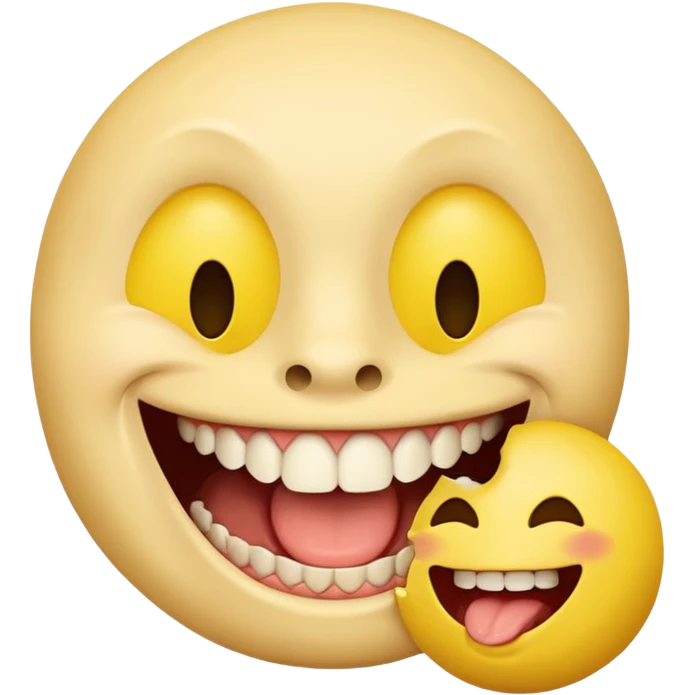 Smiley face with open mouth and teeth biting an arm emoji