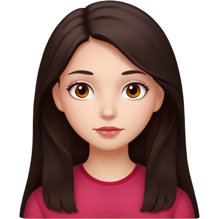 An emoji featuring a girl with dark brown long hair, brown eyes, light pinkish skin, red cheeks emoji