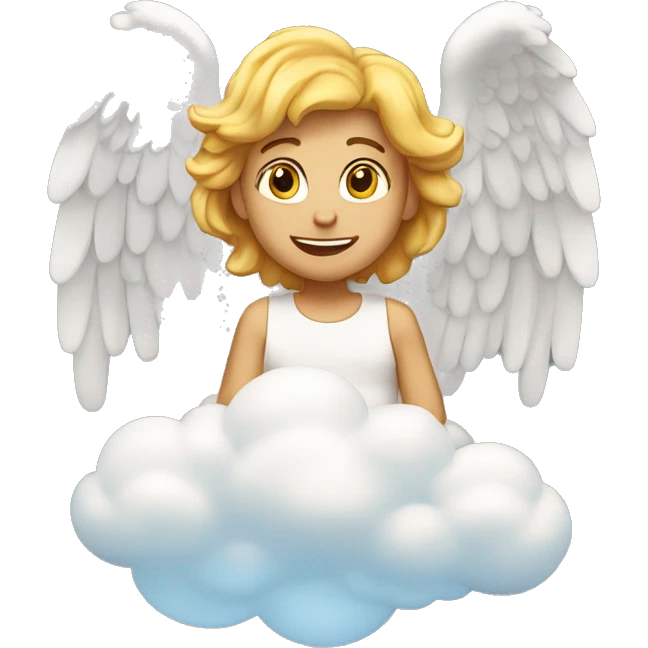 Un ángel sentado en una nube feliz moviéndose  emoji