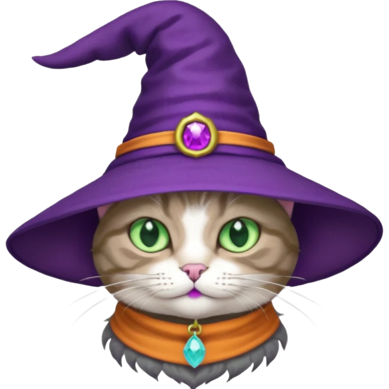 half cat wear purple wicth hat emoji