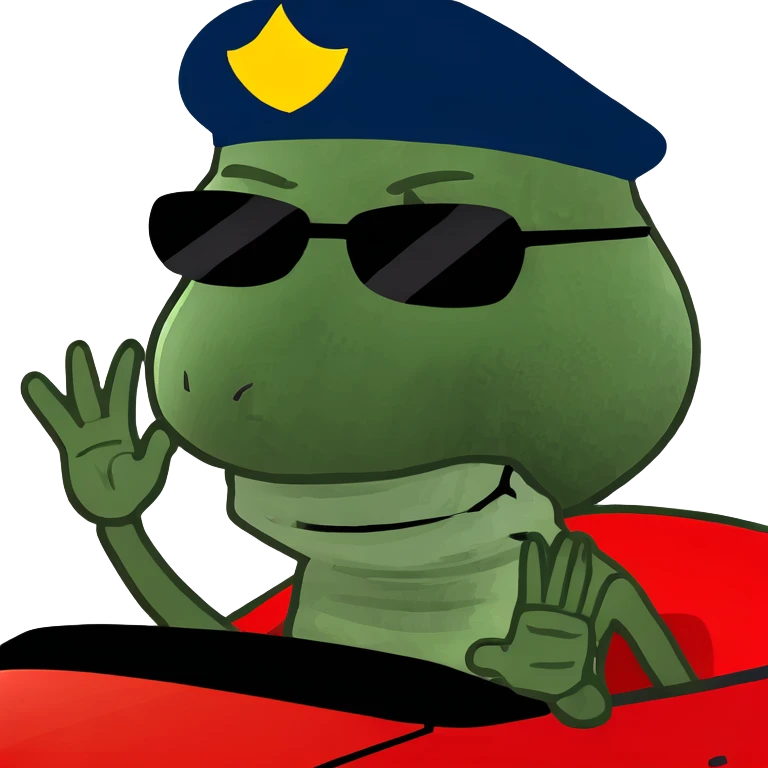 Skeleton wave and goodbye while driving a red car off a emoji