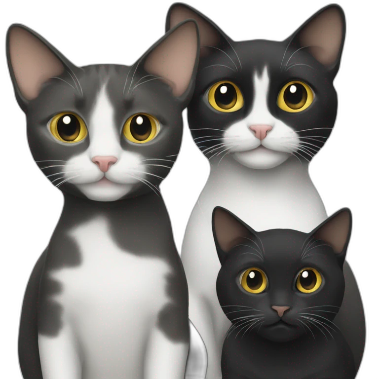 Three cats, one black,black two white,black emoji