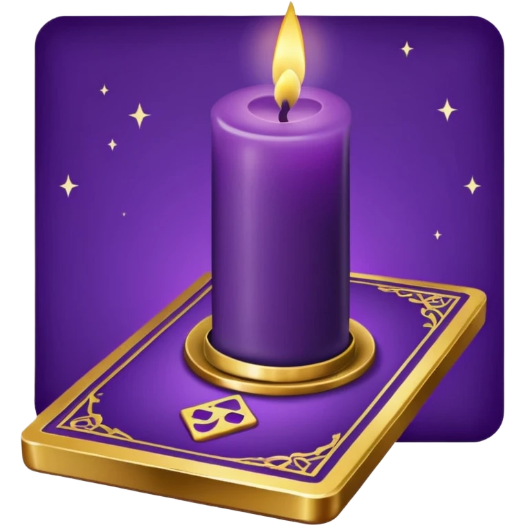 A purple deck of tarot cards and a one candle nearby emoji