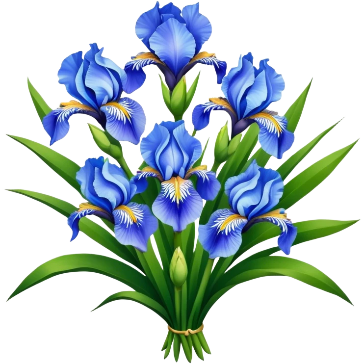 big bouquet Sky Blue Iris, luxuriant, leaf, bud emoji