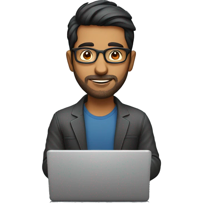 indian guy with a rounded glasses and Light stubble or a short beard working on a laptop emoji