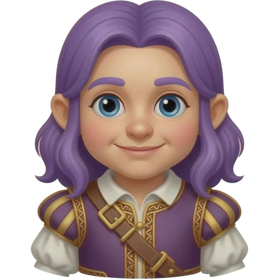 A gnome dressed in medieval bard outfit . Purple hair emoji