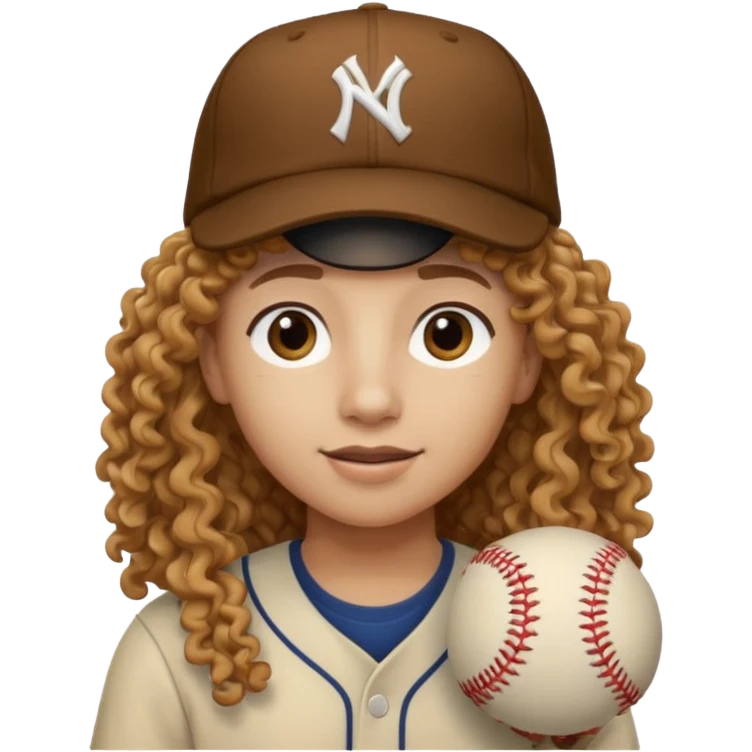 long hair light brown curly pale skin and a baseball hat emoji