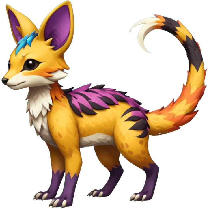 Rare realistic exotic edgy epic pretty beautiful handsome gorgeous aesthetic colorful vibrant Vernid-Trico-species-Fakemon-creature by LiLaiRa, 4 legs, 1 tail, random markings, tufted ears, (full body) emoji
