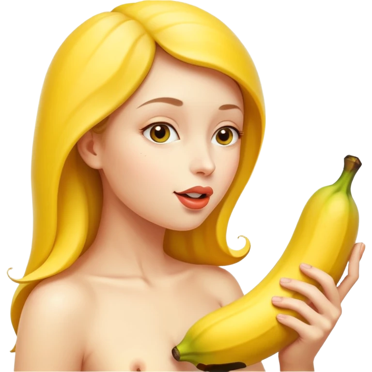 naked big boobed woman kissing a big banana emoji