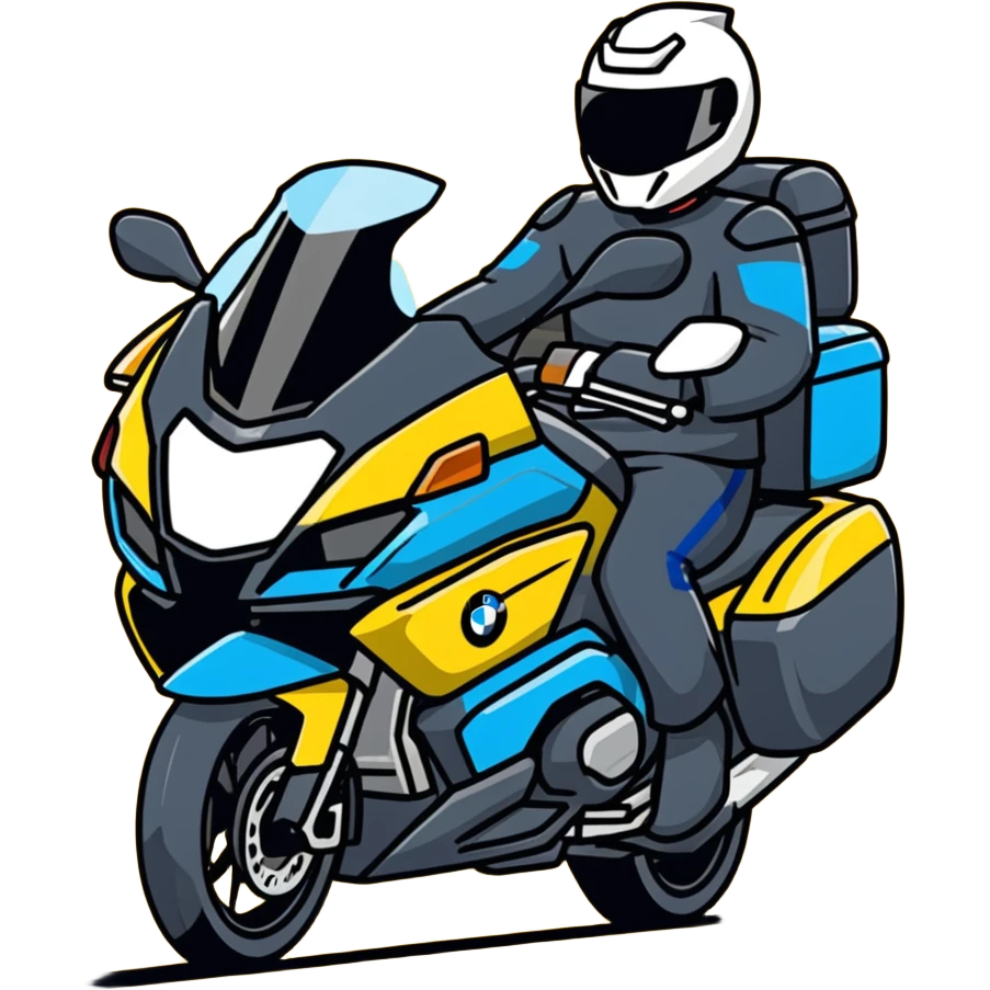 blue BMW RT1200 touring motorcycle with rider emoji