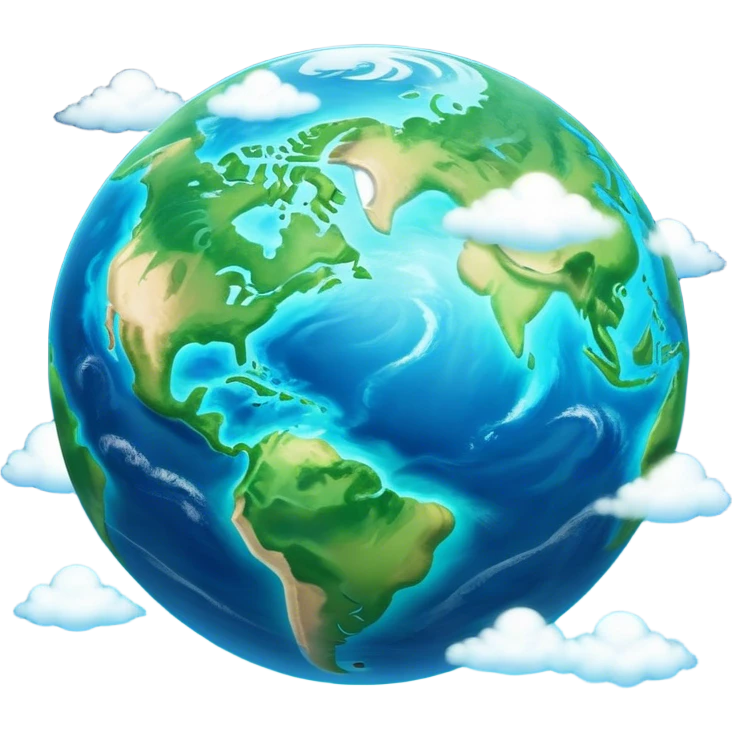Cinematic Realistic Earth Emoji, depicted with vibrant blue oceans, clouds, and lush green continents rendered in exquisite detail, high shine, and a soft radiant glow that captures the dynamic, life-sustaining beauty of our home planet. emoji