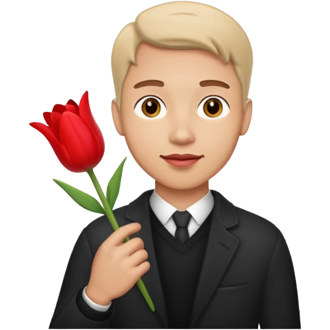Guy in love with a girl with a tulip in his hand emoji