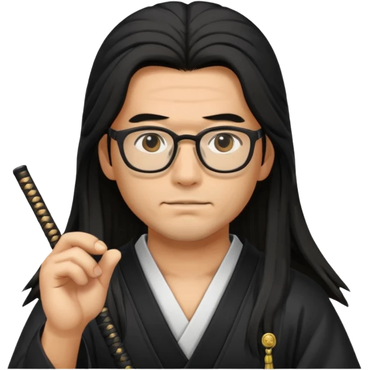 Long Haired Samurai with Glasses,Long-haired ronin adjusting spectacles emoji