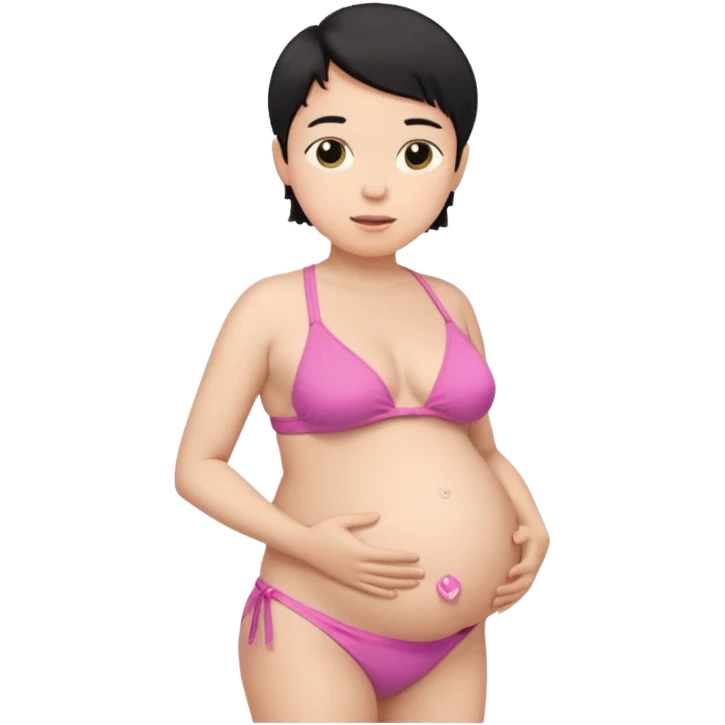 pregnant man with short black hair in a bikini holding his belly  emoji