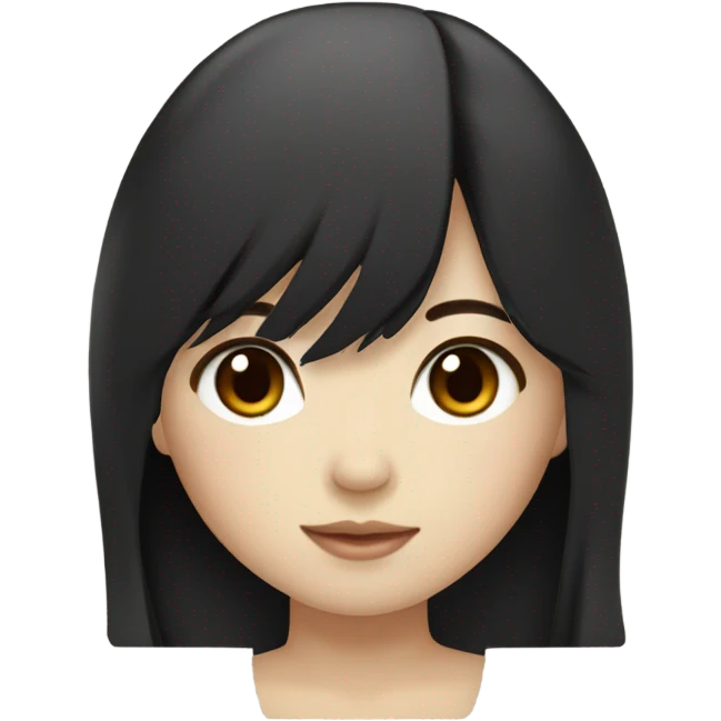Beautiful girl,Black hair,long hair,Bang hair,Beige eyes,Korean emoji