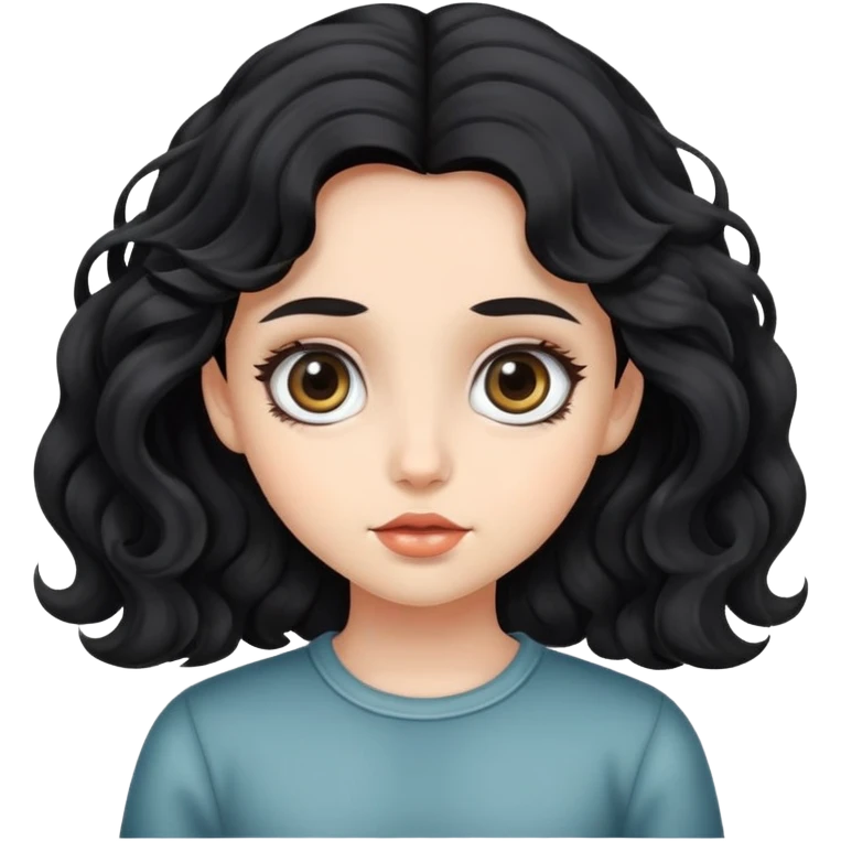 Girl with big eyes and black wavy hair emoji