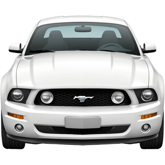 Make a 2013 mustang with a familiar look of an iPhone emoji and make the emoji have a front view of the Mustang and make the Mustang be white emoji