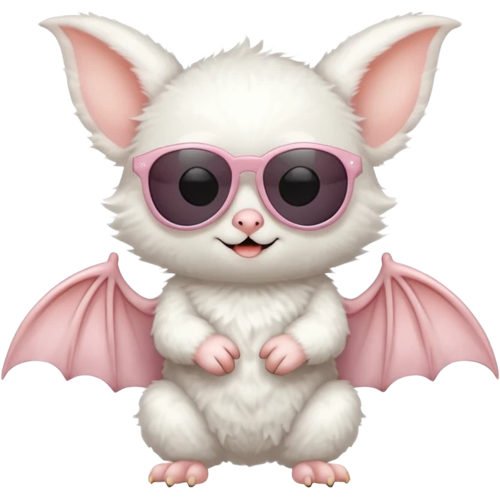 cute white bat with sunglasses, full body emoji