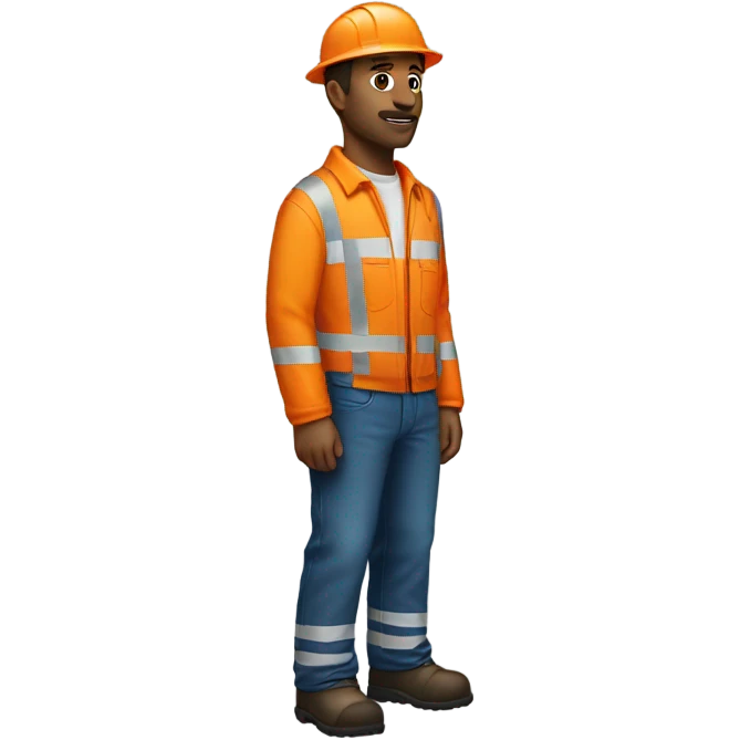 white man standing wearing orange hi visibility overalls  emoji