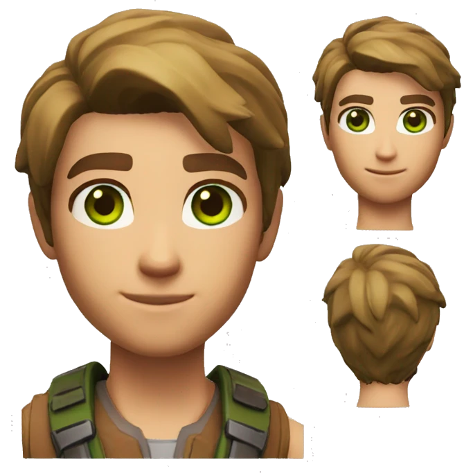 Fortnite Skin with brown straight hair and green eyes emoji