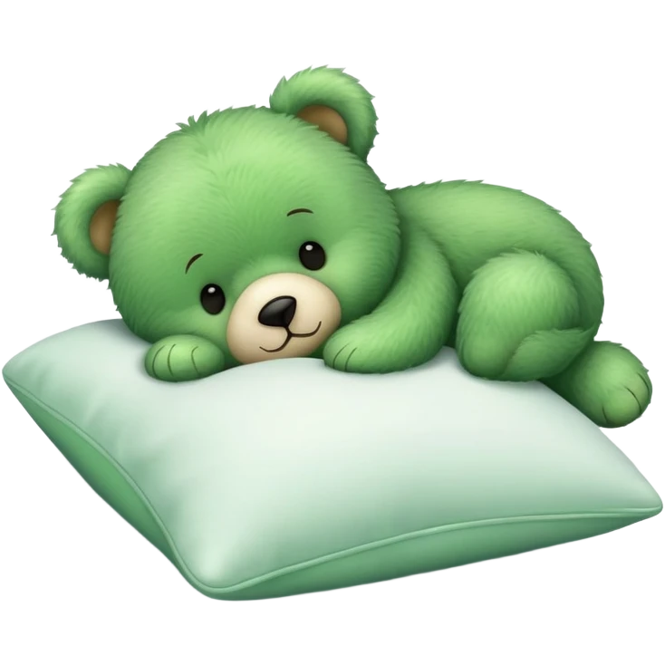 Cute Green fluffly teddy bear sleeping on a White pillow emoji