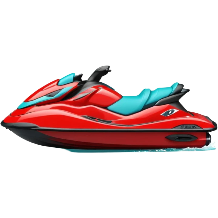 jet ski (red black and white all in the same amount. maybe a red a bit more dominant) on the sea. show the sea under the jet ski - blue with turquoise. no sky - white background instead. DO NOT REMOVE THE SEA AND THE WHITE WHEN FINALIZING!  NO ONE IS ON THE JET SKI  emoji