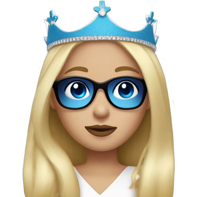 girl long blonde hair blue eyes and cherry lipstick wearing a crown and black sunglasses that cover her eyes emoji