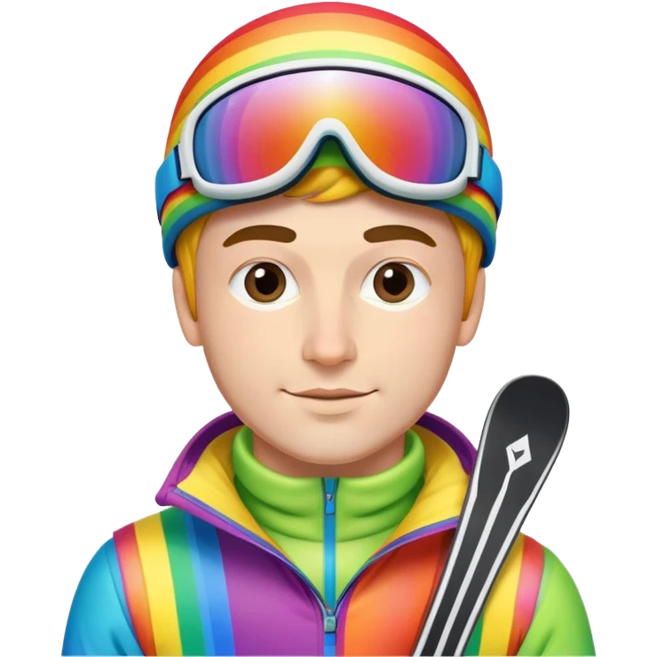 A gay man skiing in a rainbow outfit emoji