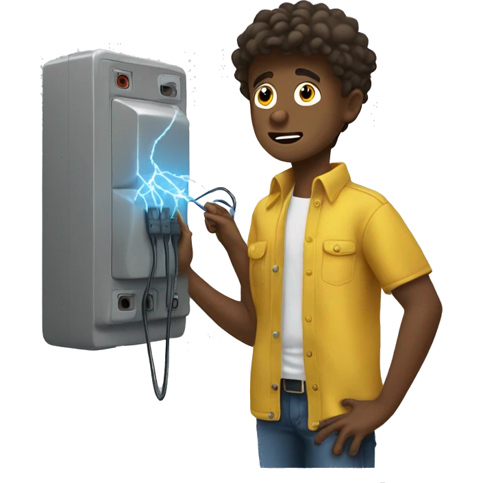 A boy is struggling with how electric current works. emoji