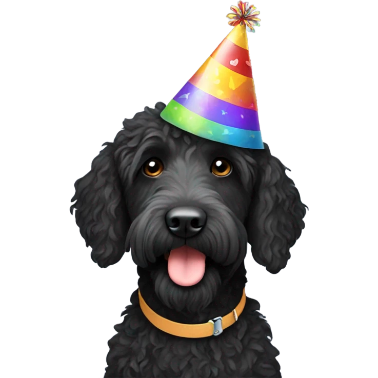 Labradoodle black with birthday hat  emoji