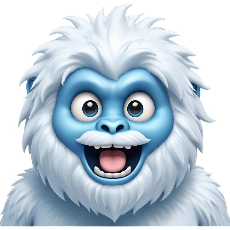 Cinematic Comical Yeti Portrait Emoji, with a cartoonishly exaggerated, fluffy figure in cool, frosty whites and icy blues, head tilted in an overly surprised expression with wide, comically sparkling eyes and a quirky, open-mouthed grin, simplified yet hilariously detailed, glowing with a soft frosty outline capturing the meme-worthy fun of a yeti in playful shock! emoji