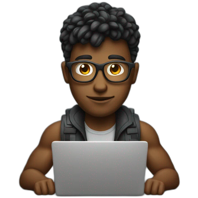 Dark featured realistic muscular nerd on computer coding  emoji