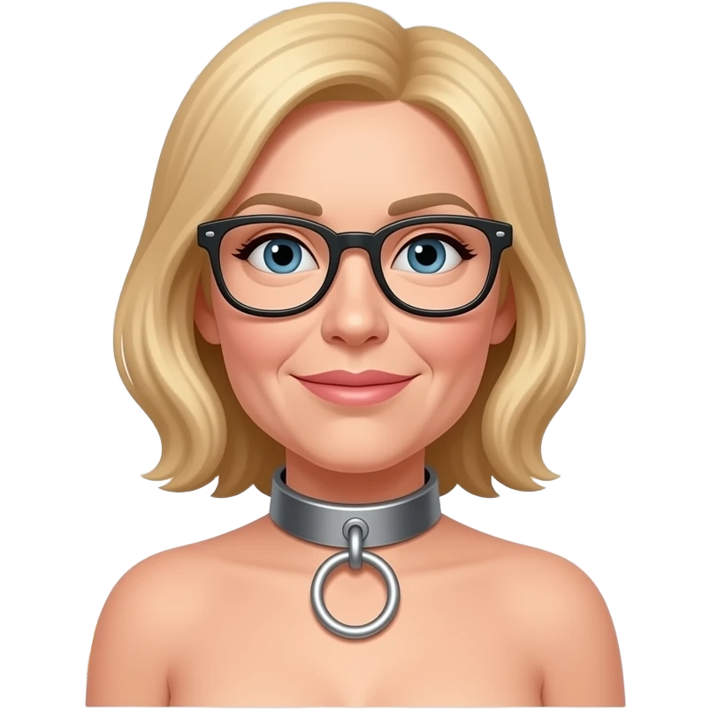 Frau 50, stay in a door, Brille, blond, metal collar mit O-Ring, nackt emoji