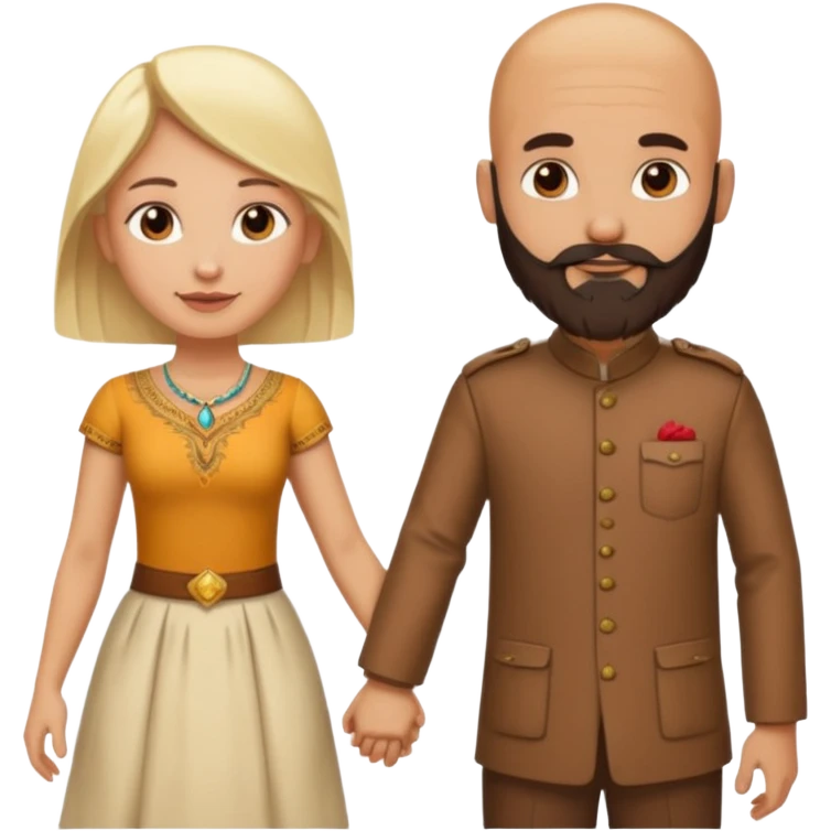 Naked bald Indian man with a beard and naked blonde woman holding hands emoji