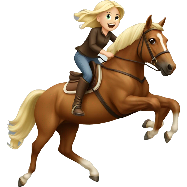 blond girl jumping with brown horse emoji