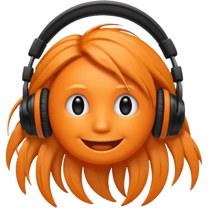 Orange happy face emoji with a couple of hair,headphones,and antennas. emoji