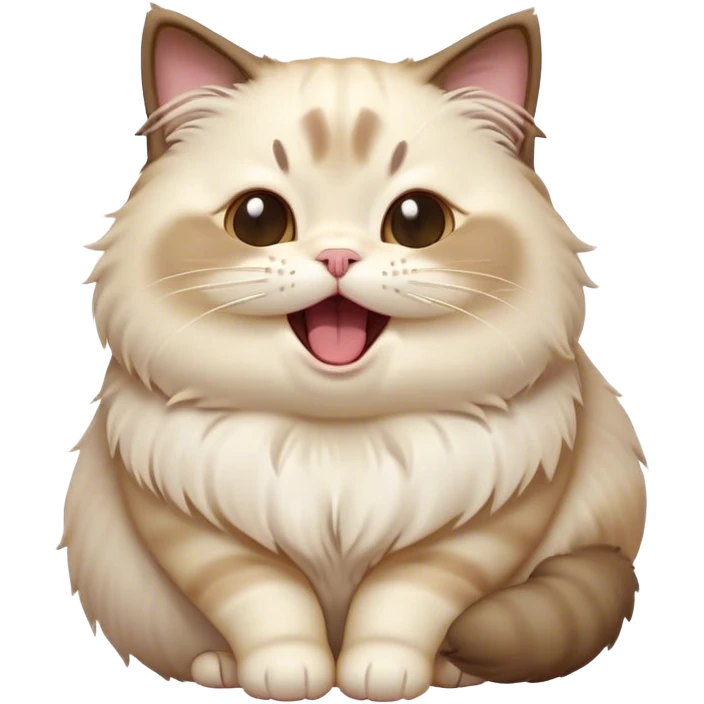 Cinematic Cute Chubby Ragdoll Cat Portrait Emoji, Head tilted playfully and yawning, round and plump body with soft, silky fur in a mix of light and darker points, Simplified yet adorable features, highly detailed, glowing with a warm, friendly glow, high shine, curious yet calm, stylized with a touch of whimsy, bright and endearing, soft glowing outline, capturing the essence of a mischievous yet loving and lazy kitty, so cute it feels like it could stretch out of the screen and cuddle! emoji