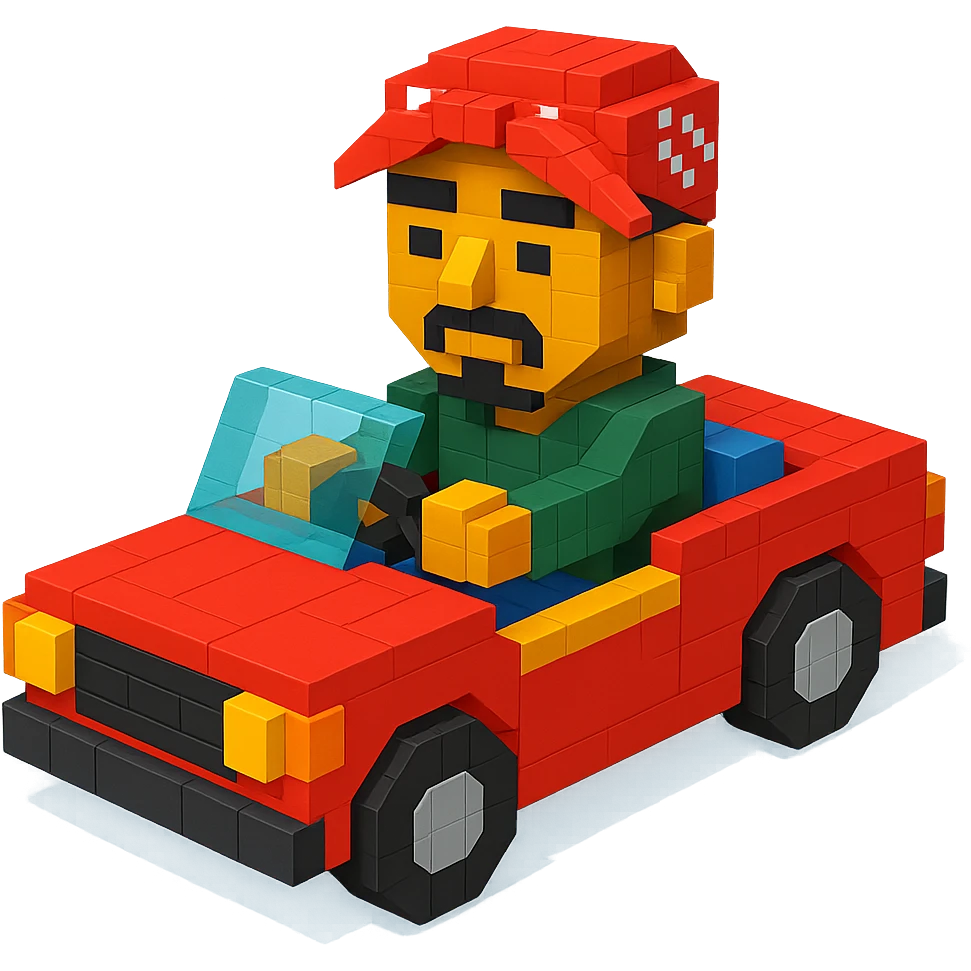 Lego version of 2Pac sitting in a car emoji
