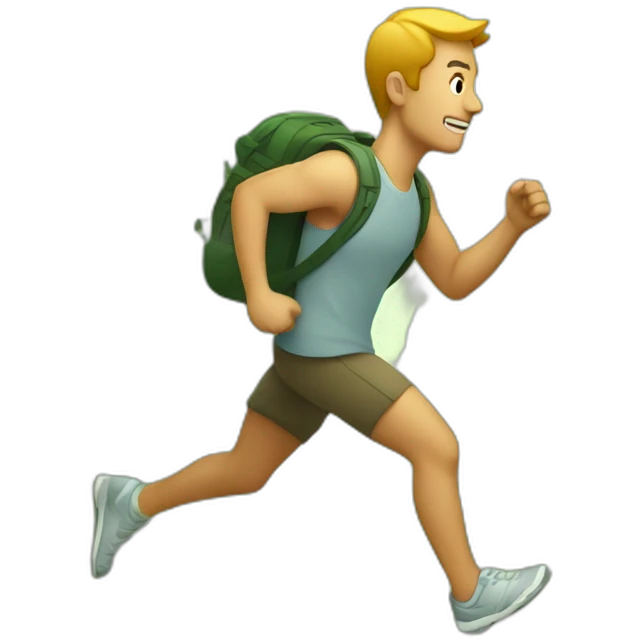 Man running in forest with a map emoji