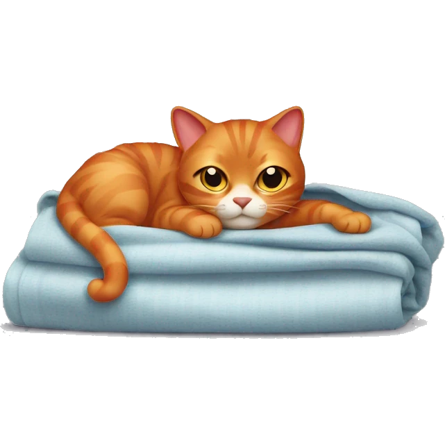 A red cat is lying under the blanket emoji