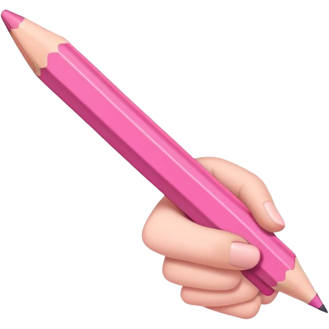 The hand writes with a pink pencil emoji